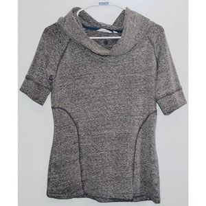 Womens Athleta Coronada Cowl Neck Top Gray Athletic Short Sleeve Shirt Sweater S